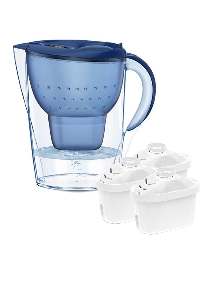 AROAQ Household Water Filter, 3.5L Dispenser Pitcher Mineral Alkaline Water Ionizer Water Filter, Non Toxic Alkaline Activated Carbon Water Purifier And Timer, ( Blue With 3 Filter)  - Image 1