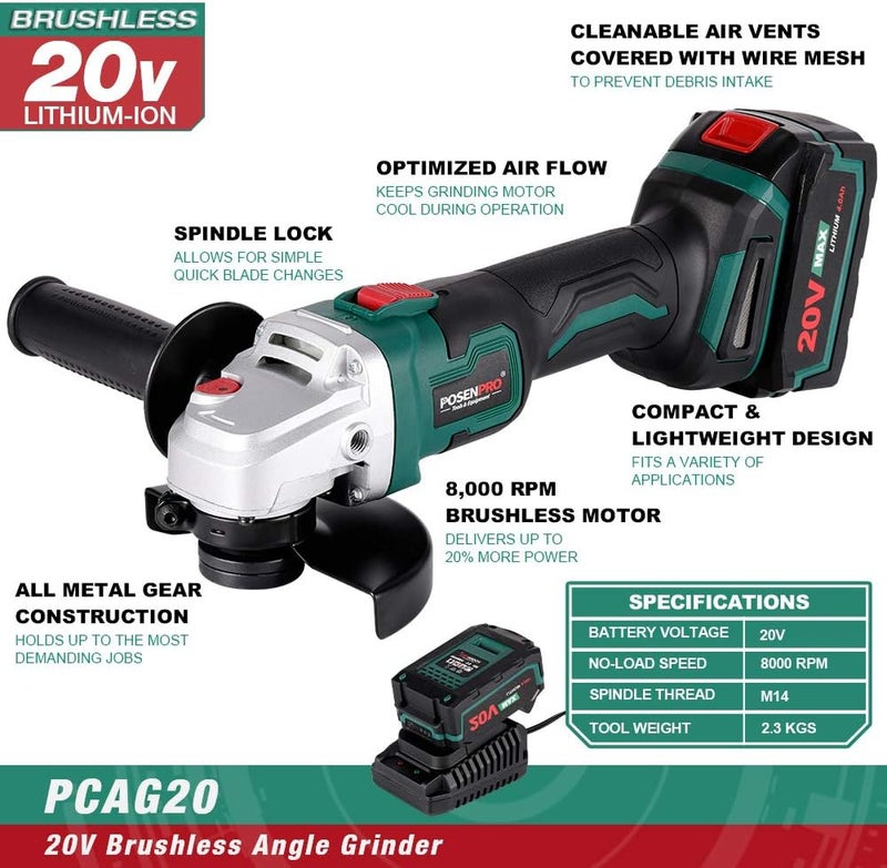 Cordless Angle Grinder, 20V Electric Cut-Off Tool/Grinder, 4.0Ah Lithium-Ion Battery And Fast Charger, 8000Rpm Brushless Motor, Battery Grinder For Cutting And Grinding - Image 3