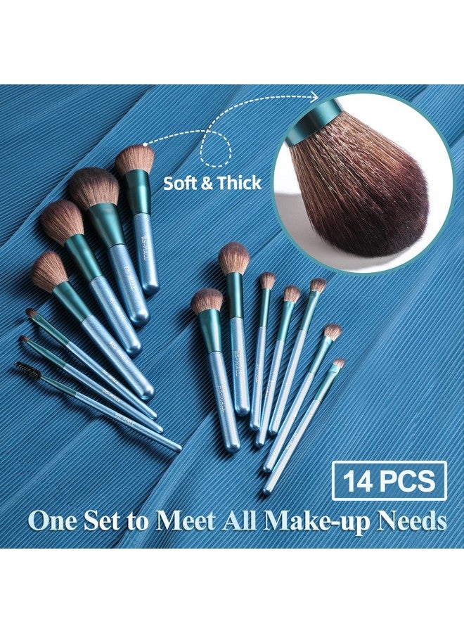 BS Mall Bs-Mall Makeup Brush Set 14Pcs Premium Synthetic Professional Makeup Brushes Foundation Powder Blending Concealer Eye Shadows Blush Makeup Brush Kit Deep Starry Blue - Image 5