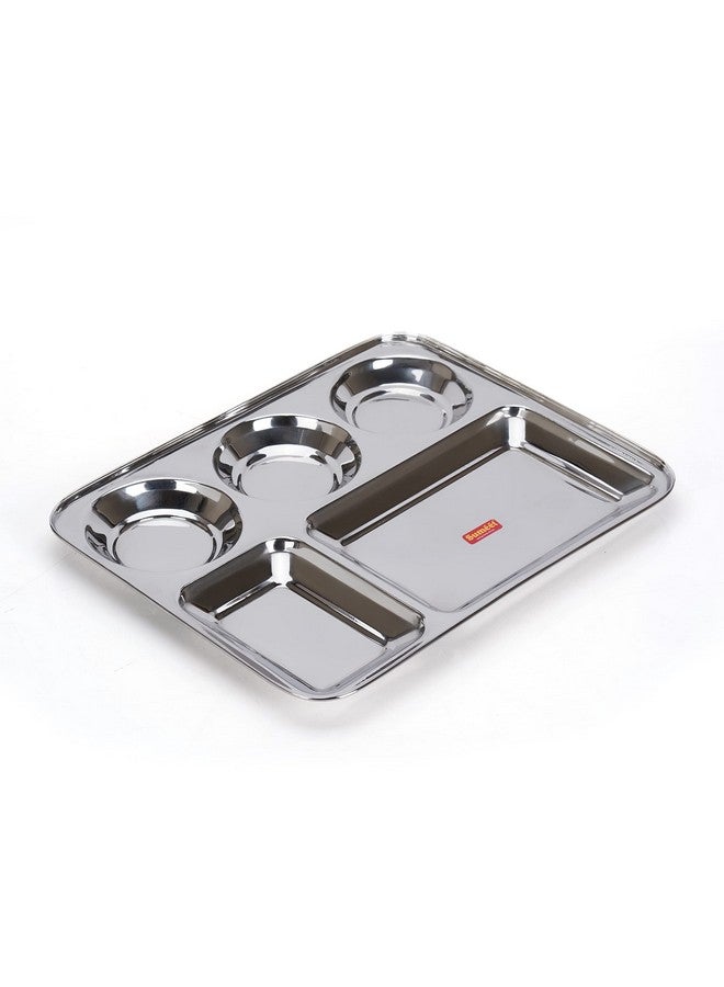 Sumeet Sumeet Stainless Steel Rectangular 5 in 1 Compartment Lunch/Dinner Plate 1Pc, 33.5cm Dia, Silver - Image 1