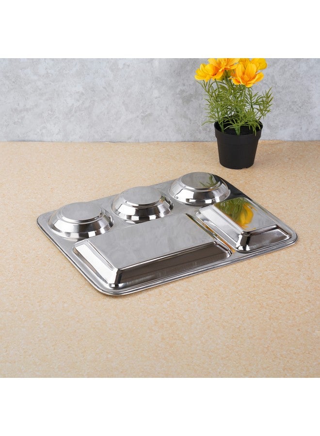 Sumeet Sumeet Stainless Steel Rectangular 5 in 1 Compartment Lunch/Dinner Plate 1Pc, 33.5cm Dia, Silver - Image 5