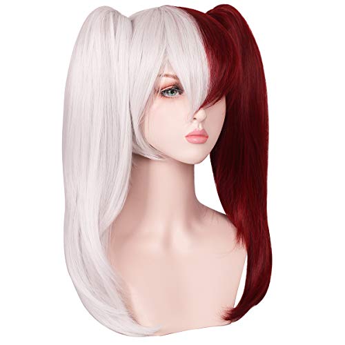 ColorGround Female Anime Cosplay Wig Silver White Dark Red with Ponytails - Image 2