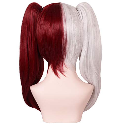 ColorGround Female Anime Cosplay Wig Silver White Dark Red with Ponytails - Image 3