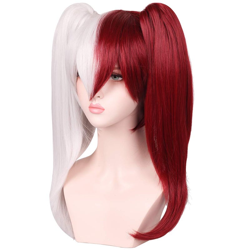 ColorGround Female Anime Cosplay Wig Silver White Dark Red with Ponytails - Image 4