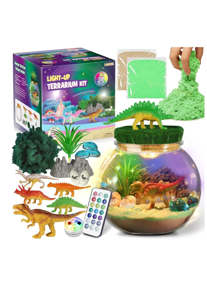 DMG TECH Dinosaur Terrarium Kit, Light Up Terrarium Kit Kids Crafts Toys,DIY Dino Arts and Crafts for Kids Ages 4 5 6 7 8-12 Years Old, Dinosaur Present for Boys Girls  - Image 1
