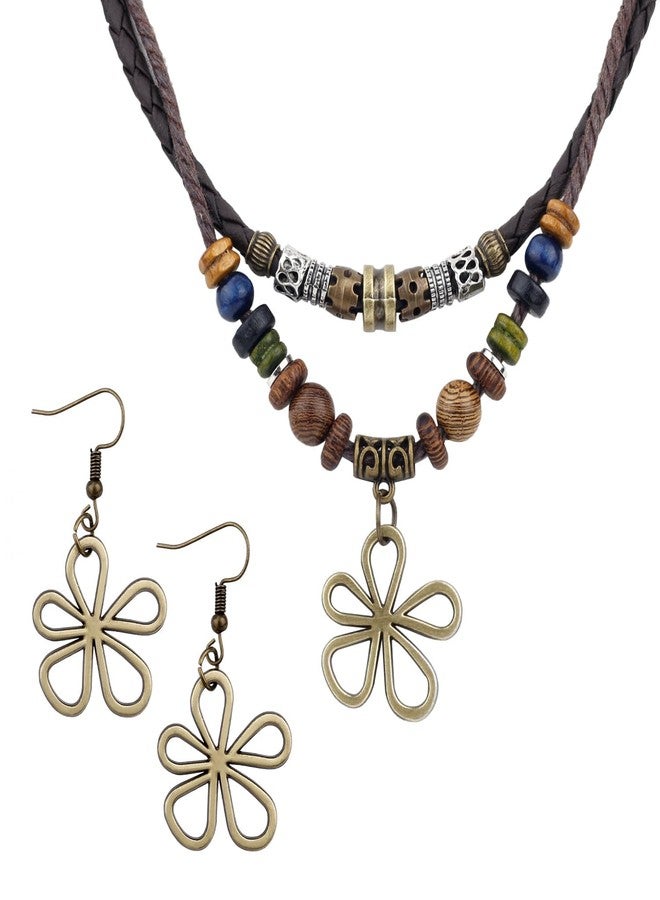 Pmeixcy 3PCS Boho Jewelry Set for Women - Wooden Bead Necklace and Earring Set, Lightweight Hippie Jewelry for Everyday Wear, Music Festivals & Gifts, Multi-Color Bohemian Accessories - Image 1