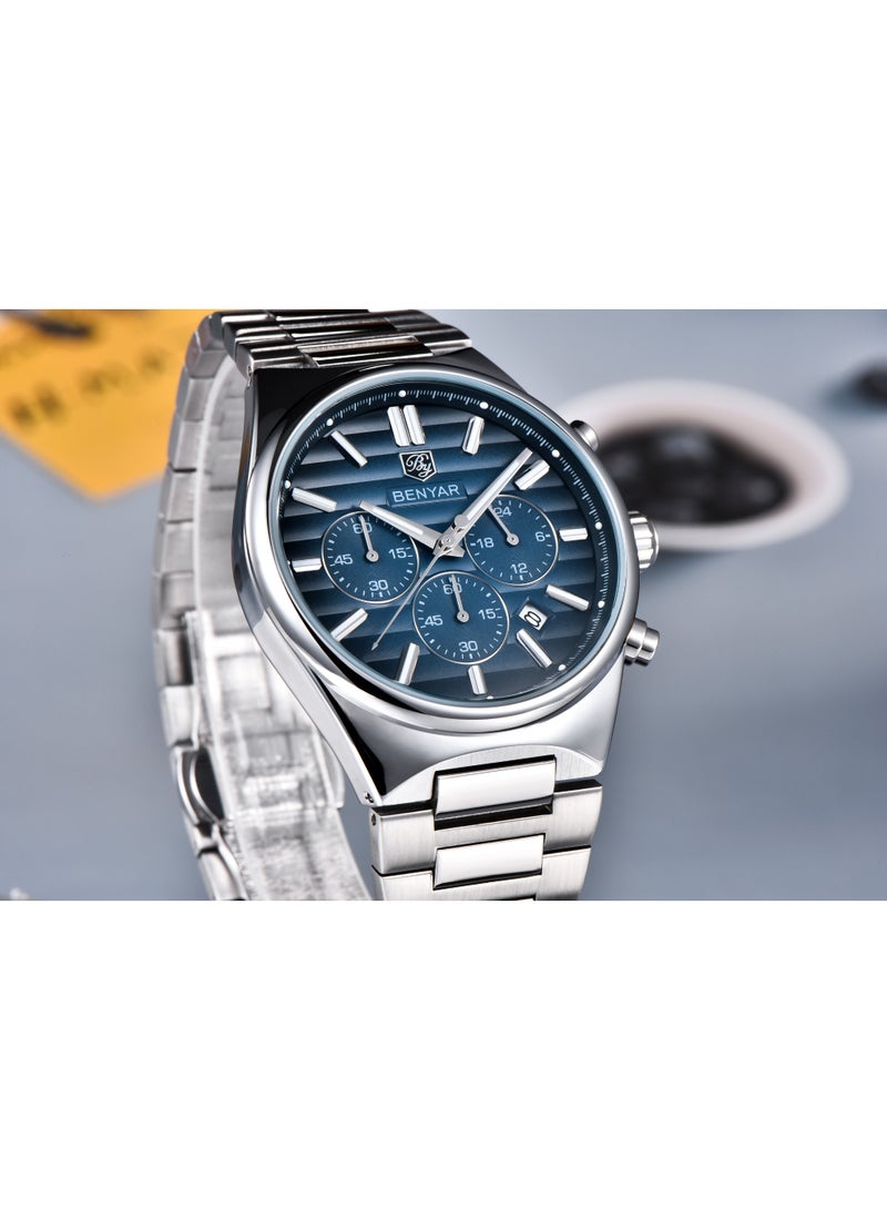 BENYAR Mens Watches Multifunction Chronograph Date Quartz Watch for Men Stainless Steel Band Wrist Watch Gift for Men Casual Business - Image 4
