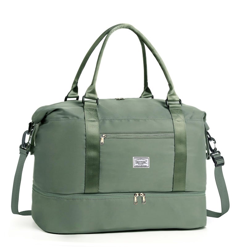 TANTOMI Travel Duffle Bag for Women Personal Item Travel Bag with Shoes Compartment Weekender Overnight Bag Carry On Duffle Bag Tote Gym Bag for Travel Sports Hospital Dance Green - Image 2