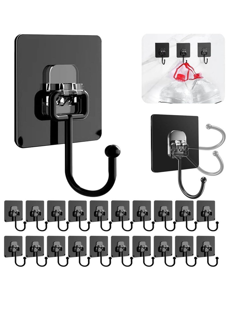 Adhesive Hooks 20Pcs Black Wall Hook Versatile Hooks Robe Towel Hooks Waterproof for Bathrooms Kitchen Shower Sticky Adhesive Wall Hooks for Hanging Towel Robes Loofah Utensils Key  - Image 1