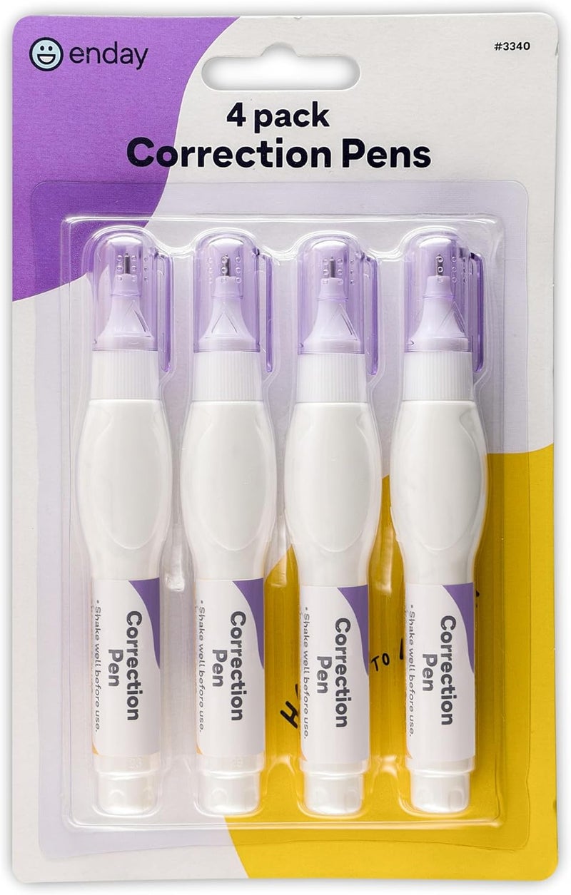 Emraw Enday Correction Pen (4 Pack) - Correction Liquid 0.2 Fl Oz (7 Ml) Metal Tip White Correction Fluid. - Image 1