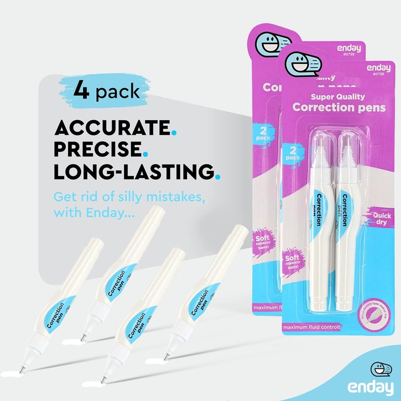 Emraw Enday Correction Pen (4 Pack) - Correction Liquid 0.2 Fl Oz (7 Ml) Metal Tip White Correction Fluid. - Image 4