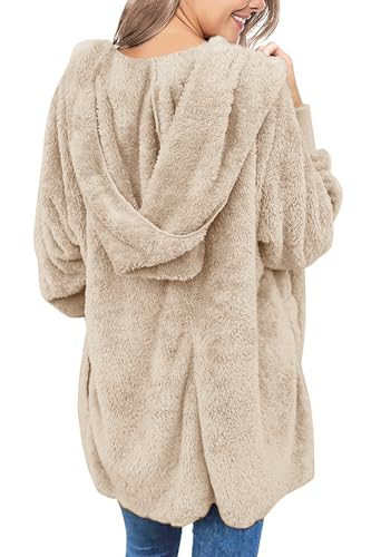 Yanekop Womens Fuzzy Fleece Jacket Fall Winter Faux Fur Coat Sherpa Jacket Open Front Cardigan Outerwear with Pockets(B Khaki,XL) - Image 4