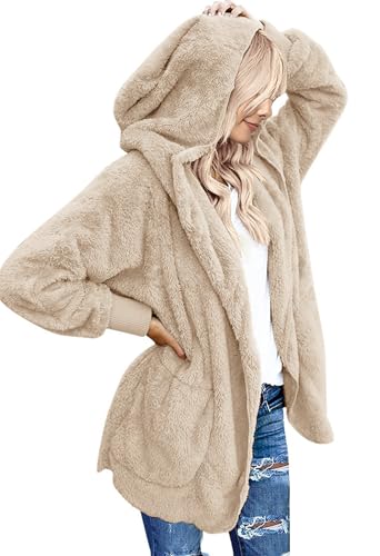 Yanekop Womens Fuzzy Fleece Jacket Fall Winter Faux Fur Coat Sherpa Jacket Open Front Cardigan Outerwear with Pockets(B Khaki,XL) - Image 5