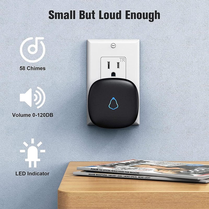 SECRUI Wireless Doorbell with 3Receivers 2 Push Buttons, Easy installation, Adjustable Volume, 58 Chimes, Colorful LED, 1000Ft Range, M520+F55, Black - Image 3
