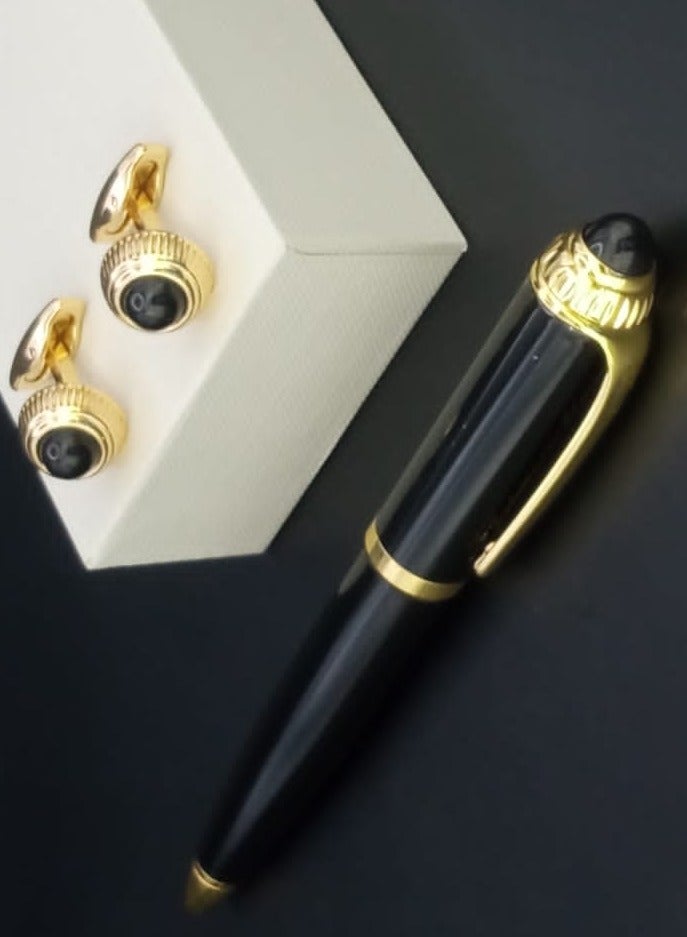 A luxurious and elegant pen and cufflink set with a box