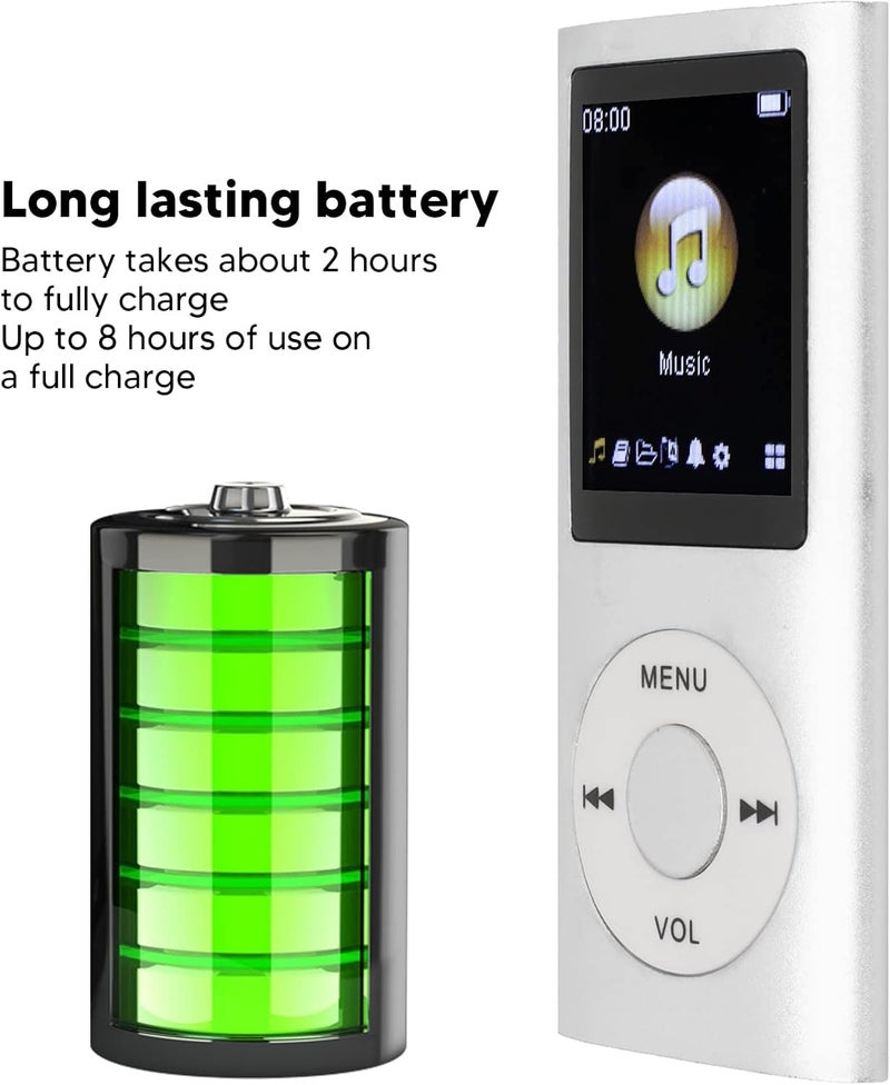 klarako MP3 Music Player, Superior Sound Stylish Multifunctional Lossless Sound Slim 1.8 Inch LCD Screen Portable MP3 Music Player with Charging Cable and Earphone (Silver) - Image 1