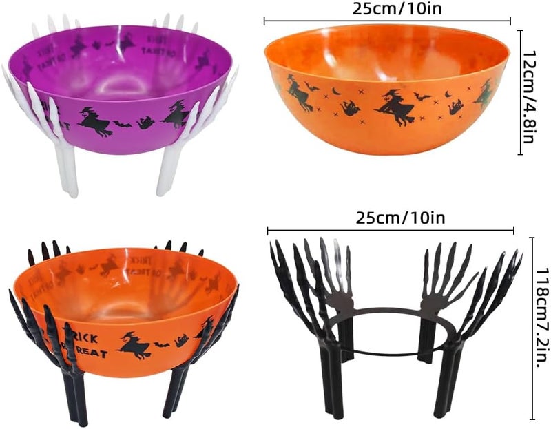 Colodeol 2 Pcs Halloween Candy Bowl with Holder Plastic Trick or Treat Bowls Large halloween Party Plastic Serving Bowl Tableware Candy Holders Party Supplies(Purple Orange) - Image 2