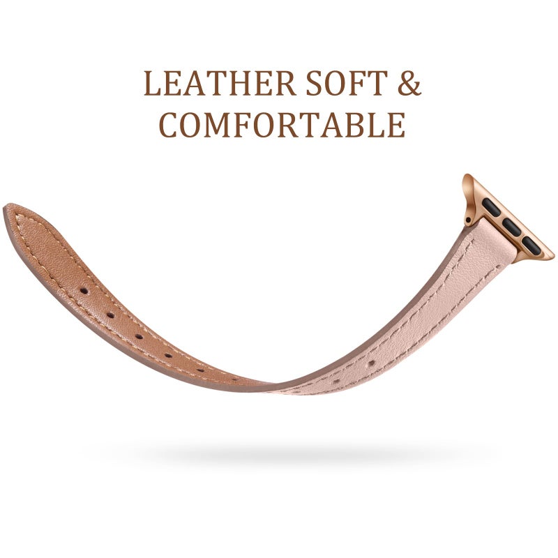Charlam Slim Leather Band Compatible with Apple Watch Band 40mm 38mm 41mm 42mm 44mm 45mm 46mm Women, Top Grain Genuine Leather Strap Thin Wristband for iWatch Series 10 9 8 7 6 5 4 3 2 1 SE Ultra,Pink - Image 3