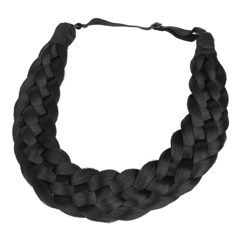BOBIYA 5 Strands Synthetic Hair Braided Classic Chunky Wide Plaited Headband Elastic Stretch Braid for Women Girl Natural Black