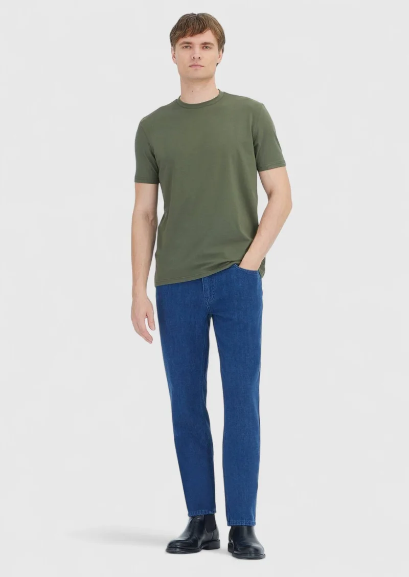 RAMSEY Khaki Plain Crew Neck Cotton Blended T-Shirt