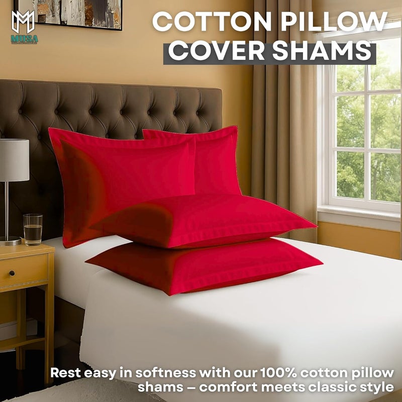 MUSA MUSA® Cotton Pillow Cover Shams - Washable Pillowcases for Sofa Cushions, Bedrooms & Dorm Decor | Hotel Quality Pillow Covers with Envelope Closure & 5cm Side Frame (4, Red, 50 x 70cm) - Image 3