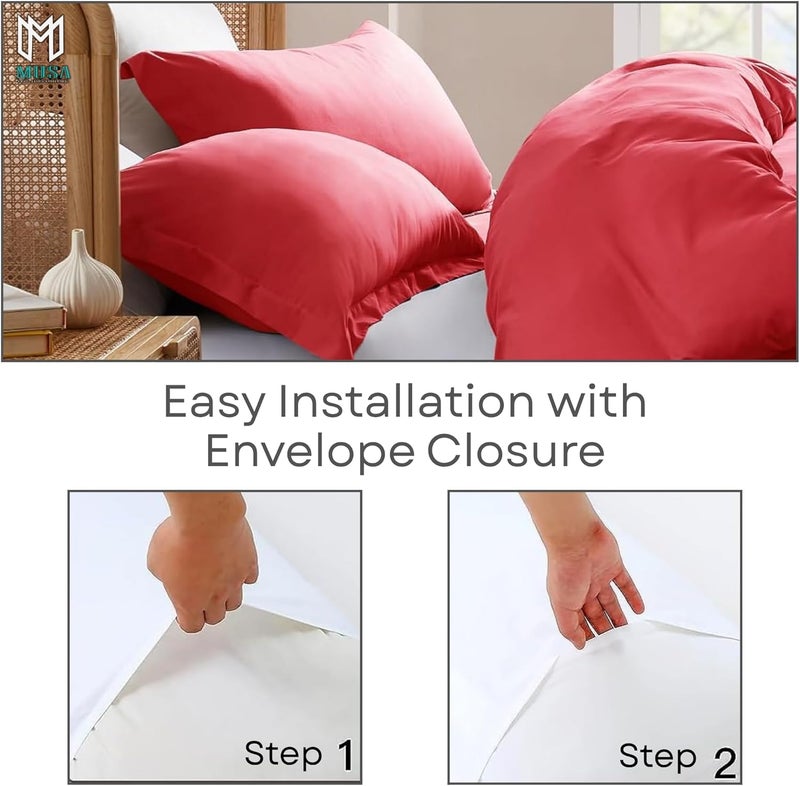 MUSA MUSA® Cotton Pillow Cover Shams - Washable Pillowcases for Sofa Cushions, Bedrooms & Dorm Decor | Hotel Quality Pillow Covers with Envelope Closure & 5cm Side Frame (4, Red, 50 x 70cm) - Image 4