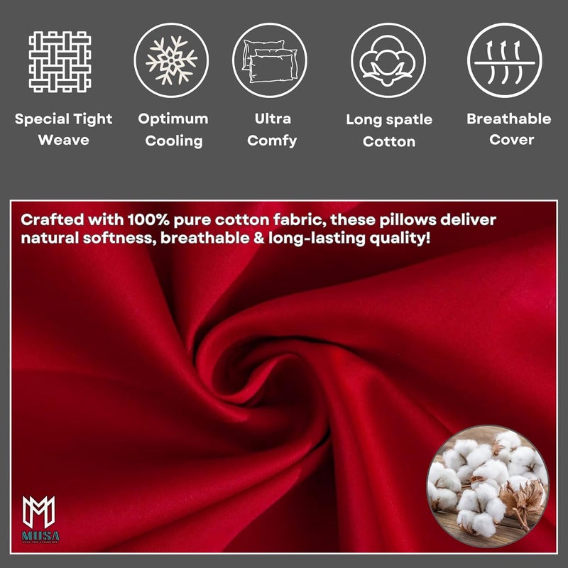 MUSA MUSA® Cotton Pillow Cover Shams - Washable Pillowcases for Sofa Cushions, Bedrooms & Dorm Decor | Hotel Quality Pillow Covers with Envelope Closure & 5cm Side Frame (4, Red, 50 x 70cm) - Image 5