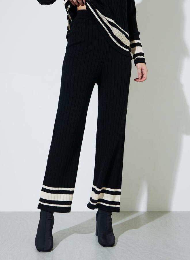 Styli Black Color Block Ribbed Knit Sweater and Pants Co-Ord Set - Image 5