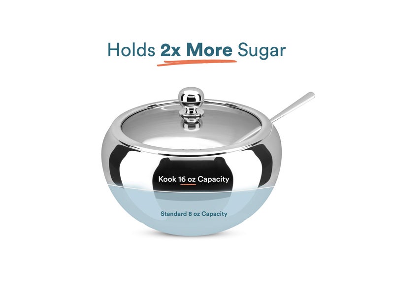 KooK Sugar Bowl  Sugar Bowl with Lid and Spoon  Sugar Container with Lid  for Salt  Coffee  Holds 2 Cups  Dishwasher Safe  Stainless Steel  16 Oz - Image 2