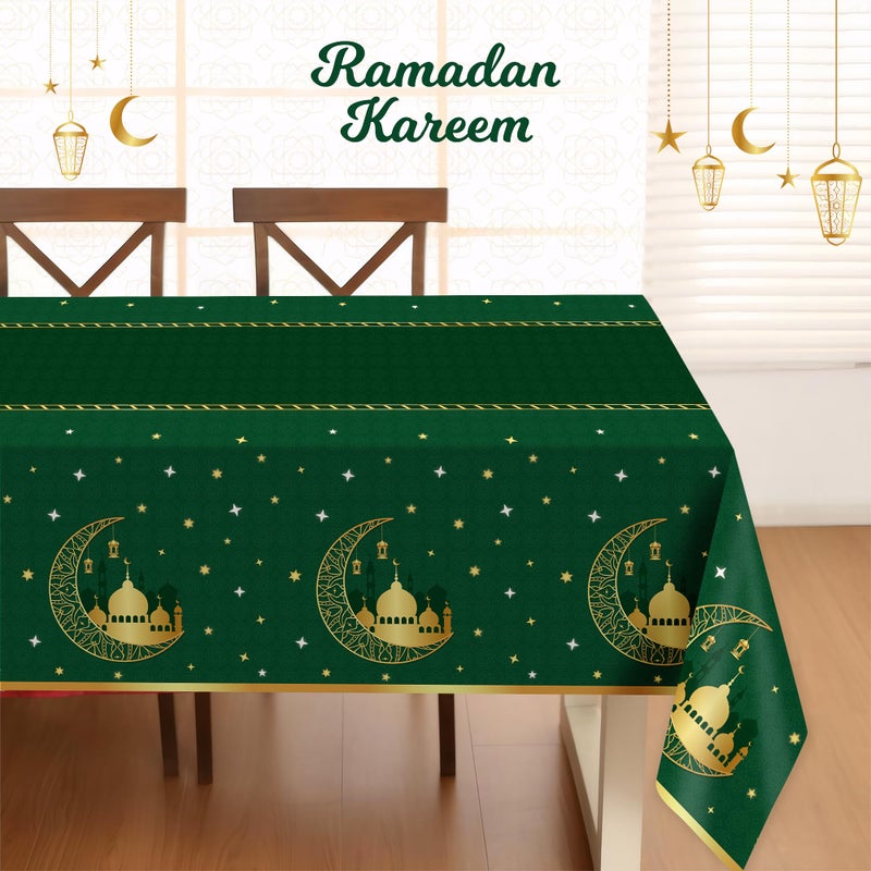 Childom 3 Pack Ramadan Table Cloth,Ramadan Decorations for Home,54" x 108" Eid Mubarak Decorations,Eid Ramadan Tablecloths Rectangular,Green Plastic Table Cloth Disposable Table Cover for Party Favors - Image 4