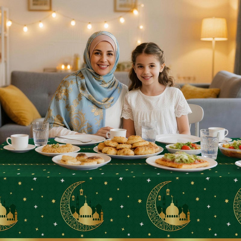 Childom 3 Pack Ramadan Table Cloth,Ramadan Decorations for Home,54" x 108" Eid Mubarak Decorations,Eid Ramadan Tablecloths Rectangular,Green Plastic Table Cloth Disposable Table Cover for Party Favors - Image 3