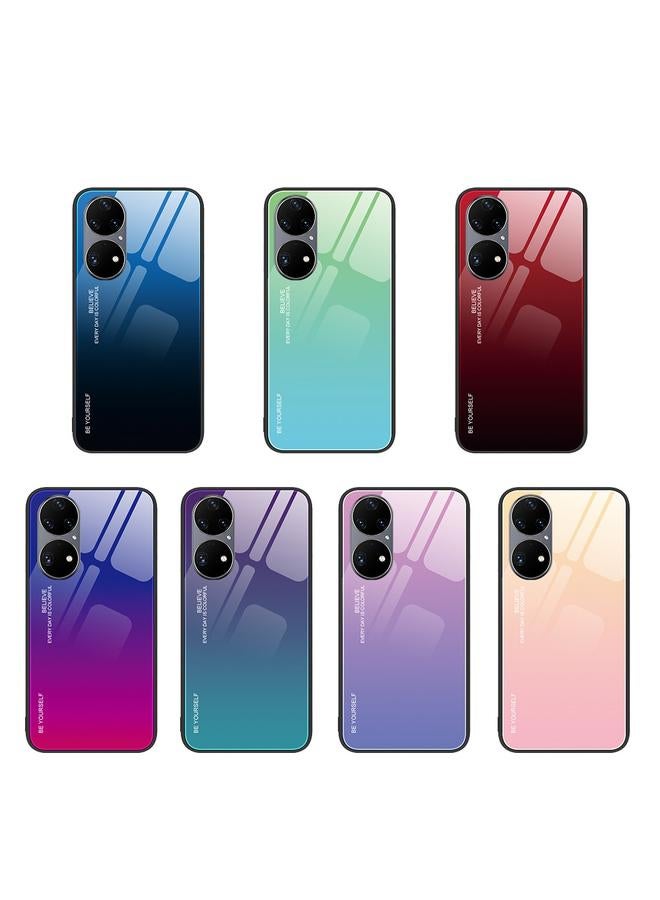 زبون جراب لهاتف Huawei P50 Pro، جراب زجاجي متدرج الألوان - Image 2
