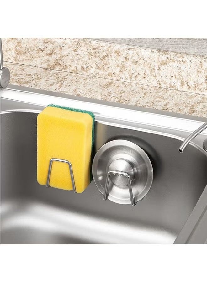 واي جيه حامل إسفنجة بتصميم 4 قطع للتركيب اللاصق لمغسلة المطبخ، حامل إسفنجة من الفولاذ المقاوم للصدأ 304 لإكسسوارات مطبخ المغسلة - Image 4