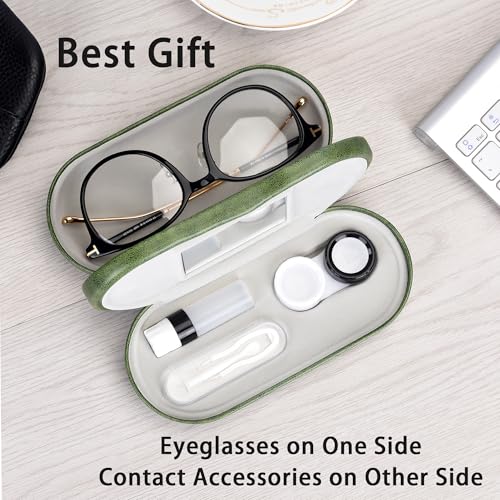 Muf 2 in 1 Contact Lens Case and Glasses Case, Double Sided Design with Mirror, Portable Travel Kit with Tweezer, Remover and Solution Bottle, Green - Image 4