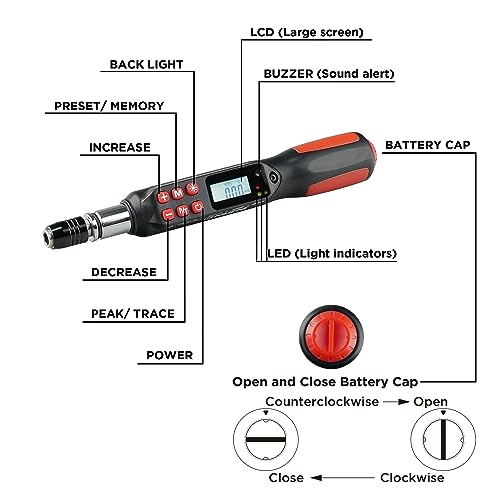 KAIFNT K551 Digital Torque Screwdriver/Wrench Set, 5 to 85 in·lbs, Buzzer/LED Flash Notification, Dual Direction - Image 2