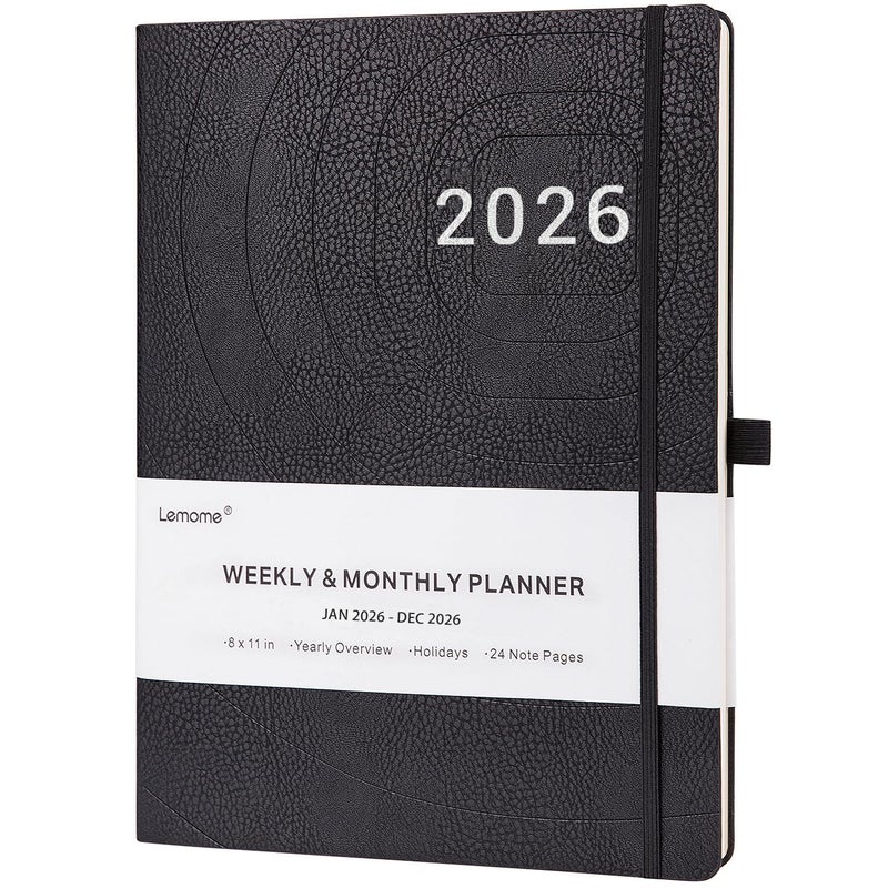 Lemome 2026 Planner - Weekly & Monthly Planner 2026 with Pen Loop, to Achieve Your Goals & Improve Productivity, January - December 2026, Thick Paper, Inner Pocket, 8.5" x 11" - Black - Image 1