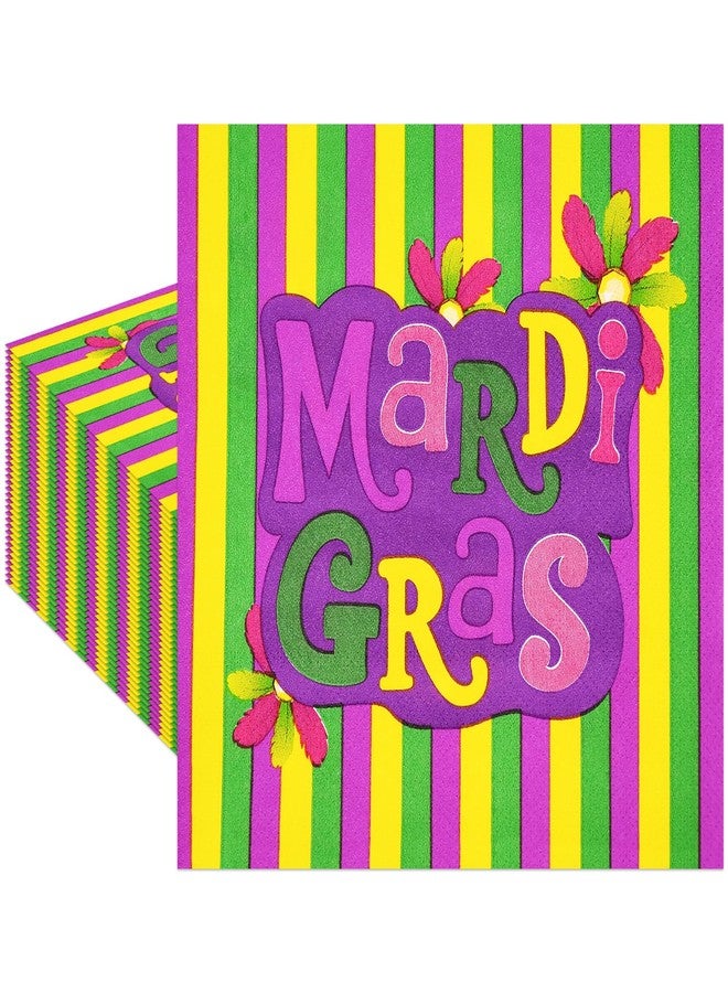 PhyLence 20 Pack Mardi Gras Paper Napkins – 13 x 13 Inch 2-Ply Disposable Purple Green Yellow Party Lunch Napkins for Carnival, Parade, Masquerade, and Mardi Gras Celebrations - Image 1