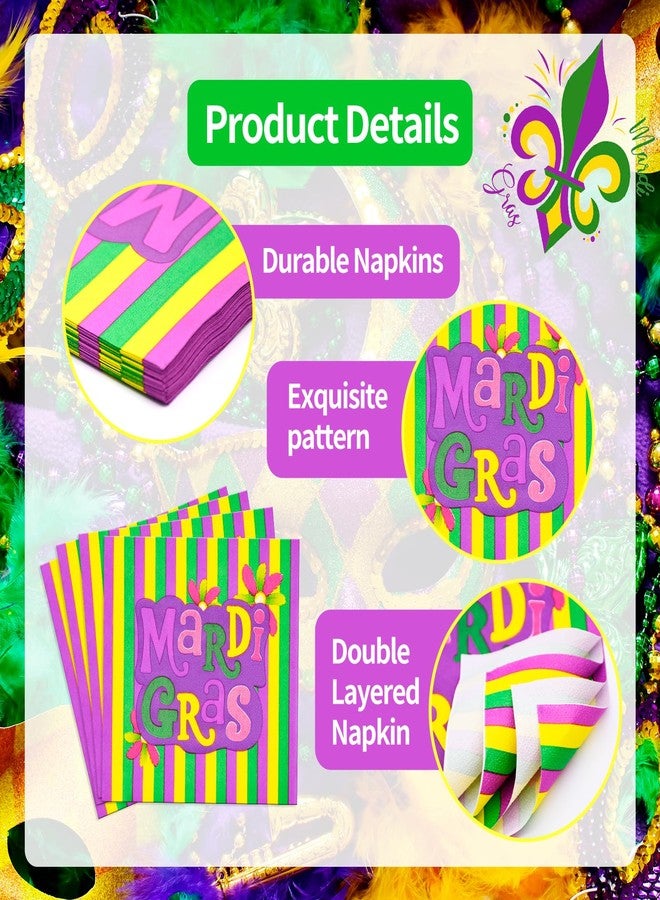 PhyLence 20 Pack Mardi Gras Paper Napkins – 13 x 13 Inch 2-Ply Disposable Purple Green Yellow Party Lunch Napkins for Carnival, Parade, Masquerade, and Mardi Gras Celebrations - Image 3