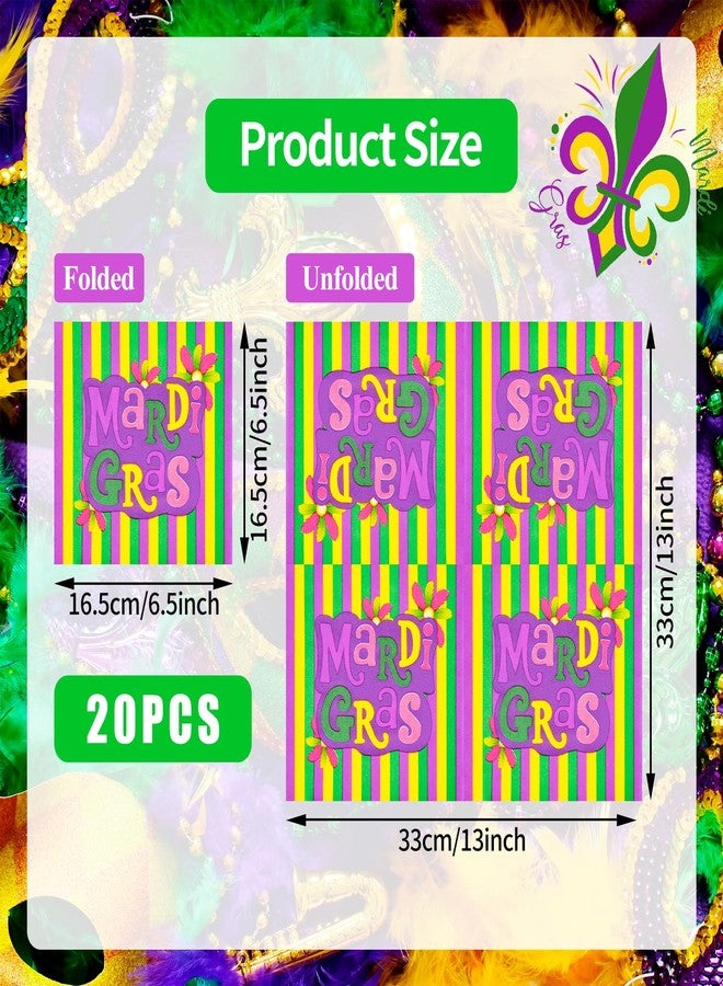 PhyLence 20 Pack Mardi Gras Paper Napkins – 13 x 13 Inch 2-Ply Disposable Purple Green Yellow Party Lunch Napkins for Carnival, Parade, Masquerade, and Mardi Gras Celebrations - Image 2