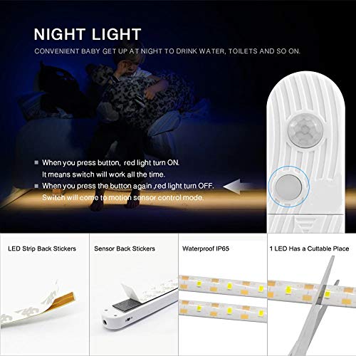JERN Cabinet Light Motion Sensor Under Bed Stair Wardrobe Tape Waterproof LED Strip Closet Kitchen (2 Meter, White, Pack of 1) - Image 5