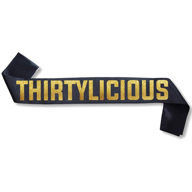 Sterling James Co. Thirtylicious Black and Gold Glitter Satin Sash - Happy 30th Birthday Party Supplies, Ideas and Decorations - Image 3