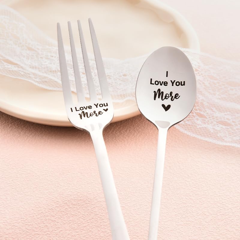 yaozeio I Love You More Spoon Fork for Him Her Couple Gifts for Boyfriend Girlfriend Anniversary Birthday Gifts for Wife Husband Dinner Dessert Forks Christmas Xmas Gifts for Mom Dad Ice Cream Spoons - Image 4