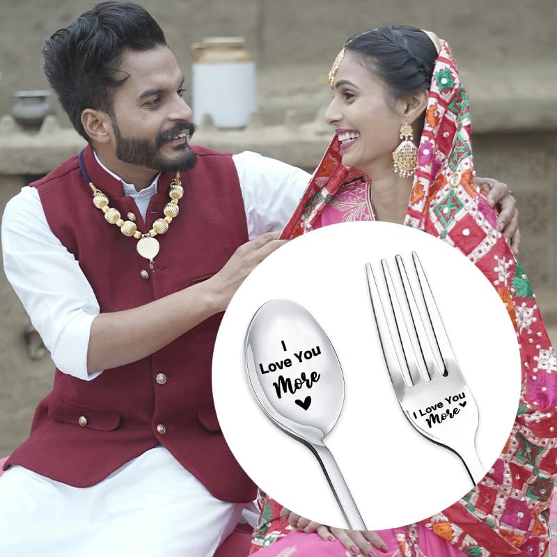 yaozeio I Love You More Spoon Fork for Him Her Couple Gifts for Boyfriend Girlfriend Anniversary Birthday Gifts for Wife Husband Dinner Dessert Forks Christmas Xmas Gifts for Mom Dad Ice Cream Spoons - Image 3