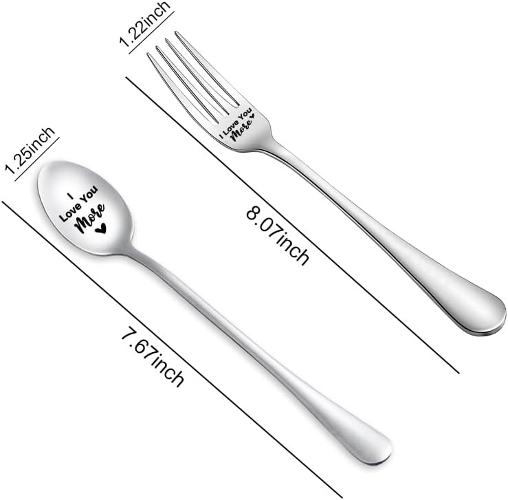 yaozeio I Love You More Spoon Fork for Him Her Couple Gifts for Boyfriend Girlfriend Anniversary Birthday Gifts for Wife Husband Dinner Dessert Forks Christmas Xmas Gifts for Mom Dad Ice Cream Spoons - Image 2