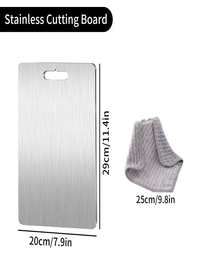 YIHAOSSING 304 Stainless Steel Cutting Board,thick 0.06"Double-Sided Cutting Board with 1 Rag,Cutting Boards for Meat Fruit and Vegetable,Dishwasher Safe(A-Small 11.4"L x 7.9"W) - Image 3
