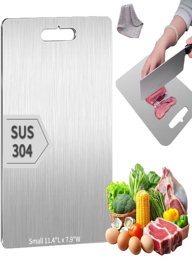 YIHAOSSING 304 Stainless Steel Cutting Board,thick 0.06"Double-Sided Cutting Board with 1 Rag,Cutting Boards for Meat Fruit and Vegetable,Dishwasher Safe(A-Small 11.4"L x 7.9"W) - Image 1