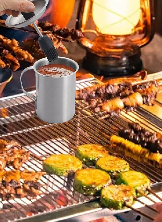 سويت لايف طقم وعاء صلصة وفرشاة دهن، ملحق شواء من الفولاذ المقاوم للصدأ سعة 16 أونصة مع فرشاة دهن سيليكون للطهي والشواء، ملحقات شواء سهلة التنظيف للتدخين والشواء - Image 2