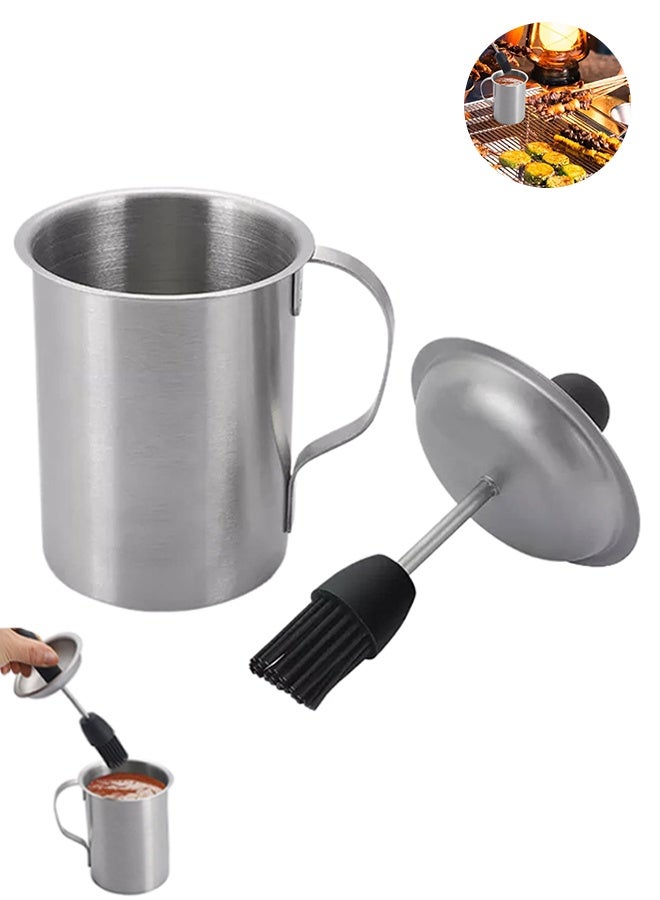 سويت لايف طقم وعاء صلصة وفرشاة دهن، ملحق شواء من الفولاذ المقاوم للصدأ سعة 16 أونصة مع فرشاة دهن سيليكون للطهي والشواء، ملحقات شواء سهلة التنظيف للتدخين والشواء - Image 1