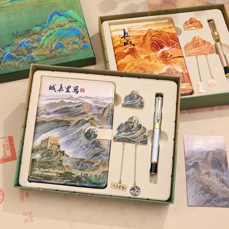 Great Wall Pu Notepad Metal Bookmark Badaling Sign Pen Gift Box Suit Badaling Beijing Tourism Memorial - Image 2