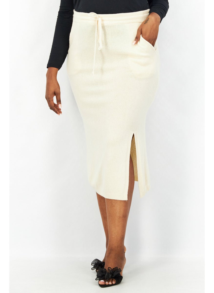 ESPRIT Women Textured Midi Skirt, Beige  - Image 1